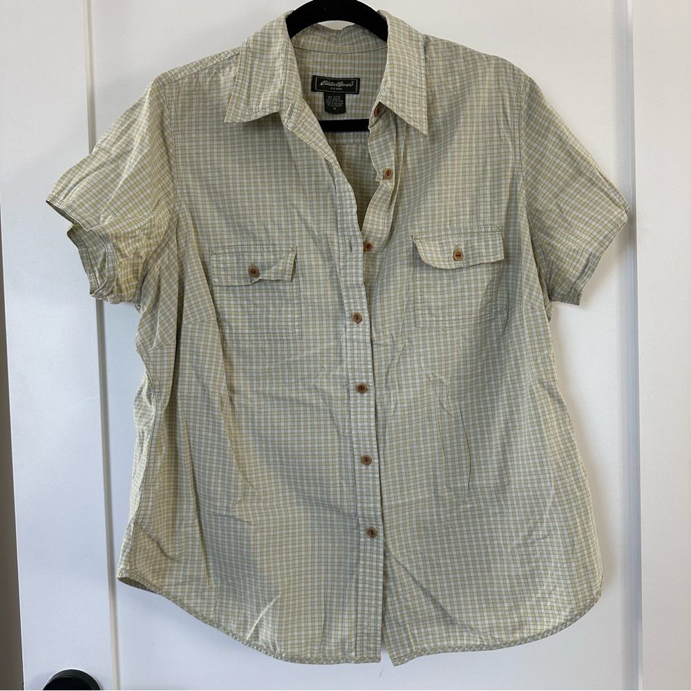 Eddie Bauer Green and Blue Plaid Button-Up Shirt